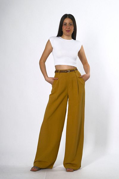 ABBRA Women's Belted Palazzo Trousers