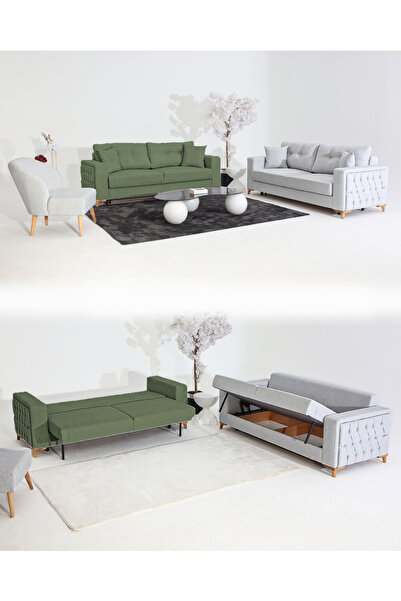 Velura Home & Living Nola Koltuk Takımı 3+3+1+1 & Bazalı Yataklı Koltuk & Kan...