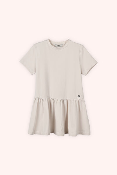 Panço Kız Çocuk Aksesuar Detaylı Örme Bej Elbise