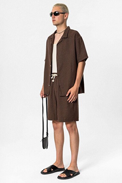 VAMOSCLO Oversize Shorts Shirt Suit Brown