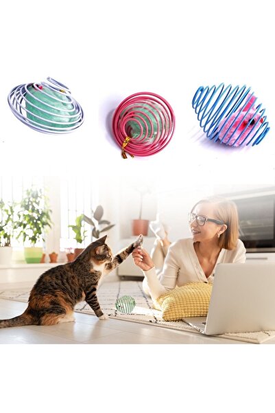 CT STONES Ct-Stones ®   Spring Metal Mouse Cage Cat Play Ball Bouncing Spiral Cat Ball