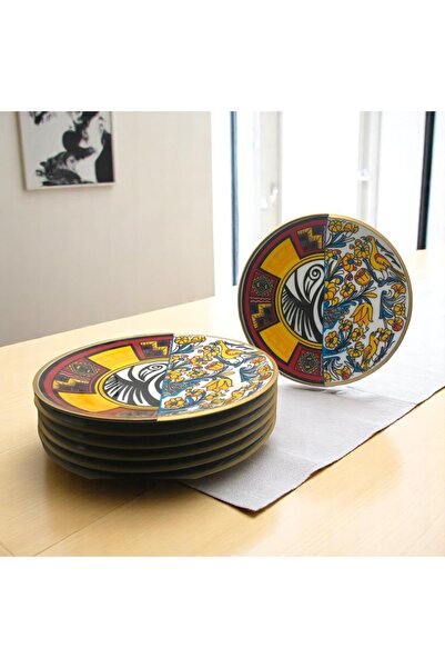 MEVLANA BAZAAR İki Desenli Canga 6 Kişilik Pasta Tabağı Seti