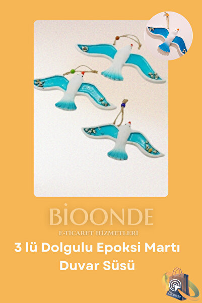 BİOONDE Üçlü Epoksi Dolgulu Deniz Kabuklu Martı Duvar Süsü, Polyester Alçı 3'...