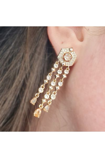 SE Jewellery Collection Selin Ersoy Hexagonal Stone Hanging Earrings – Gold Xuping, Stone Detail, Does Not Tarnish, Special Design (5.4 X 1.2 cm)