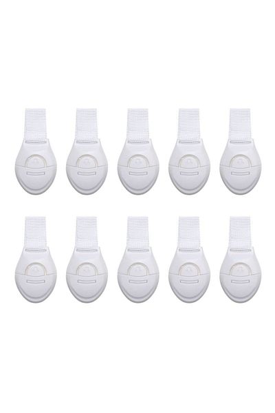 Empria Set Of 10 Flexible Textile Safety Pins For Doors And Drawers, , 20 Cm, White