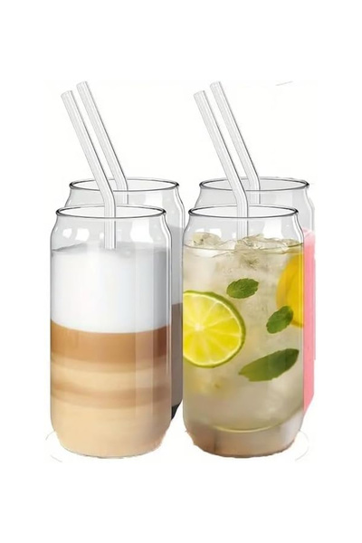Generic Glass Mason Jars with Bamboo Lids and Reusable Straws, 500ml Drinking Jar, Clear,BB3298