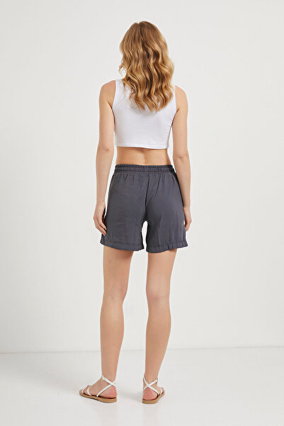 Arma Life Kadın Beli Lastikli Yazlık Cepli Antrasit Mini Şort