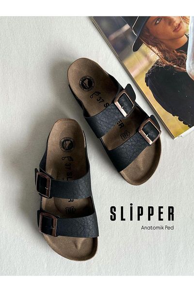 Zuum Women's Slippers with Slipper Buckle - Black
