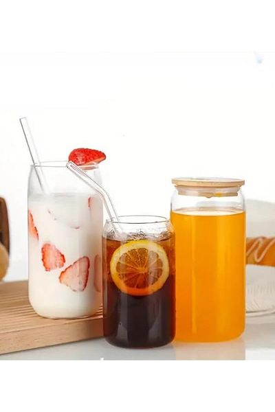 Generic Glass Mason Jars with Bamboo Lids and Reusable Straws, 500ml Drinking Jar, Clear,BB3298