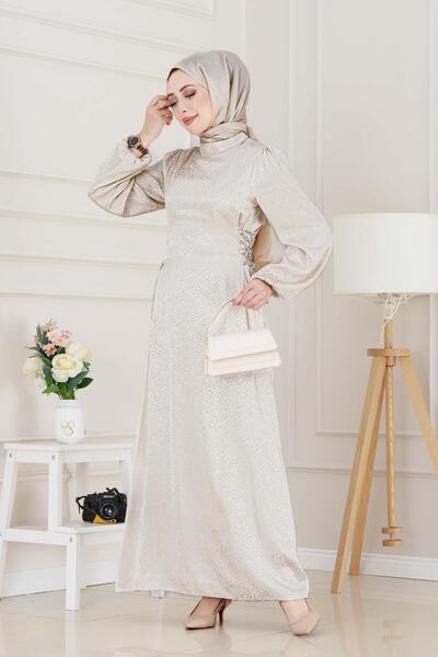 Sevitli Βραδινό φόρεμα Buse Side Lace-Up Satin-Μπεζ