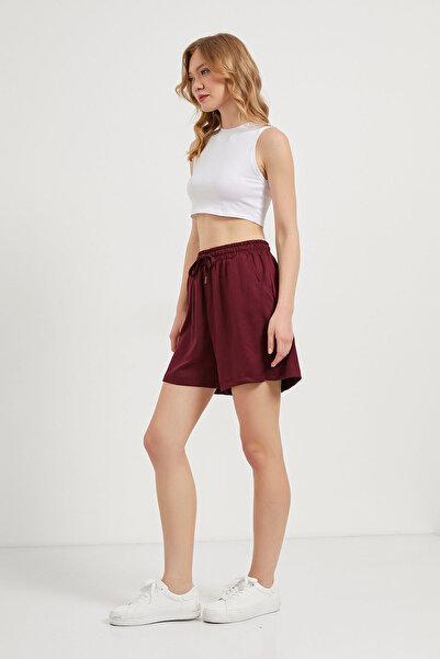 Arma Life Kadın Beli Lastikli Bol Baggy Bordo Mini Şort
