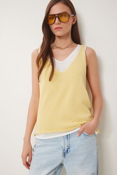 Lovelyİstanbul Bluză de tricotaj de bază dublă cu atlet YELLOW BONE LKI0030