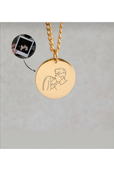 ZAFERİNAN 925 Ayar Gümüş Fotoğraflı Çizim Madalyon Kolye (FOTOĞRAF DAHİL)