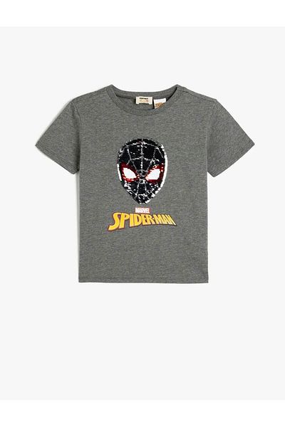 Koton Μπλουζάκι με παγιέτες Spider-Man με άδεια χρήσης - κοντό μανίκι, λαιμόκοψη