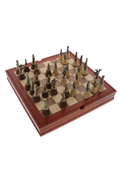 GiftExpress Sah exclusivist in cutie lemn cu piese figurine medievale lemn si metal 37cm