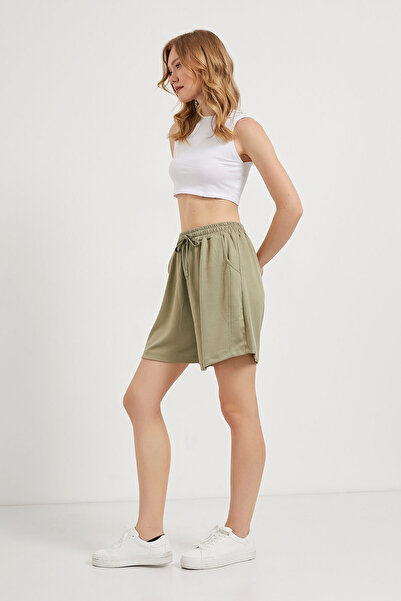 Arma Life Kadın Beli Lastikli Bol Baggy Haki Mini Şort