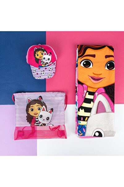 Gabby's Dollhouse Towel, Hat and Sports Bag Set, 140x70 Cm, Pink, Gabby Dollhouse