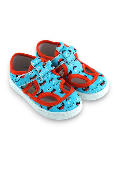 First Step Αγορικά σανδάλια με μπλε εμπριμέ Velcro