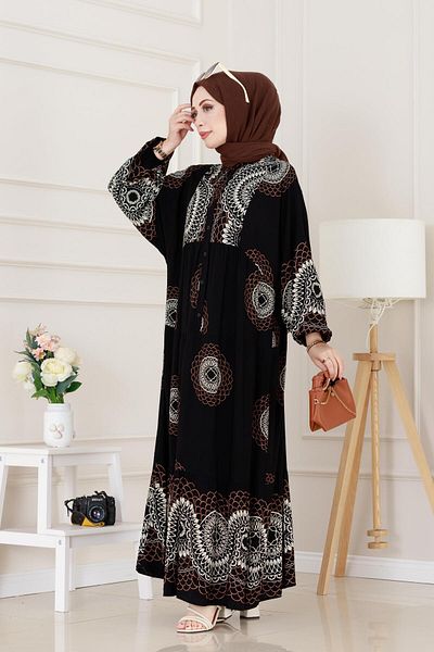Sevitli Nare Dress with Bat Sleeve Robe-Black