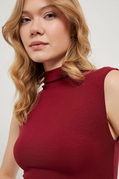 Arma Life Women's Gather Flexible Sleeveless Asymmetrical Tight Burgundy Blouse