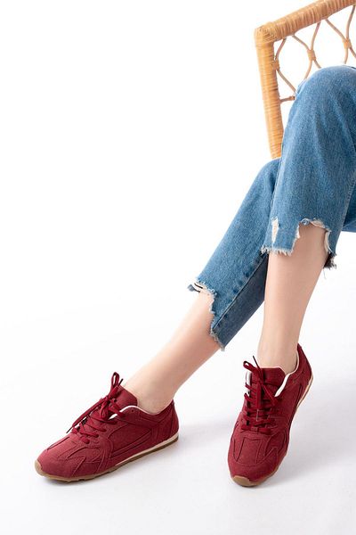 Aymood Rs-01 Burgundy Suede Thin Sole Casual Sneakers
