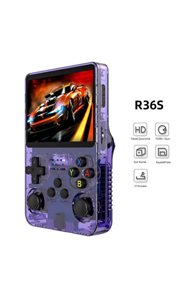 TECHNOMEN 3.5 Inç OTG Çıkışlı Taşınabilir Retro Oyun Konsolu 15000+ Oyunlu El Atari Şeffaf Mor R36S