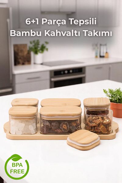 Sevinse Home 6+1 Bamboo Lid Glass Tray Breakfast Set