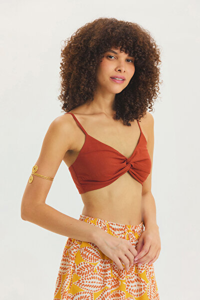 Clandestino Пряма блузка з підтяжками та спинкою Gipeli, однотонна, цегляного кольору