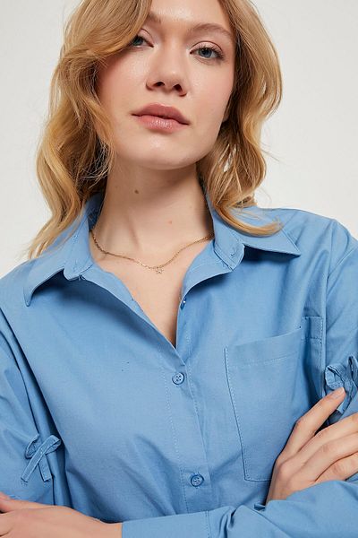 Arma Life Cămașă albastră oversize pentru femei, cu buzunare cu fundă