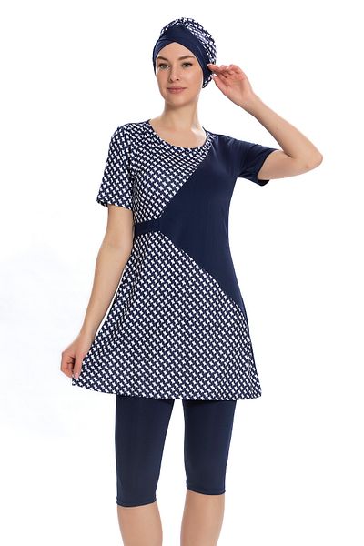 REMSA Short Sleeve Semi Covered Hijab Swimsuit 204-02 Navy Blue