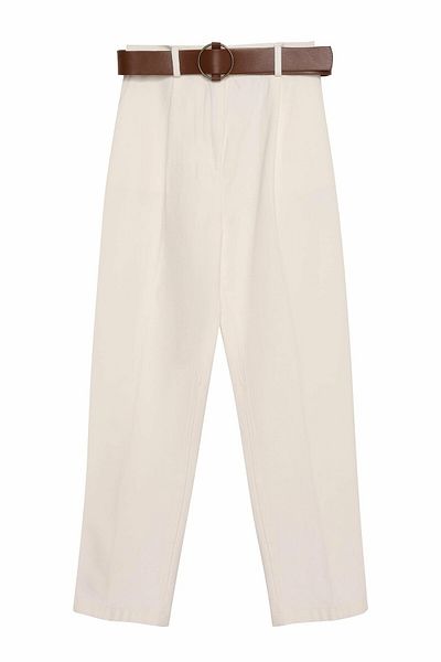 Quzu Women's Ecru Quzu Belted Trousers 21K70755-Ecru