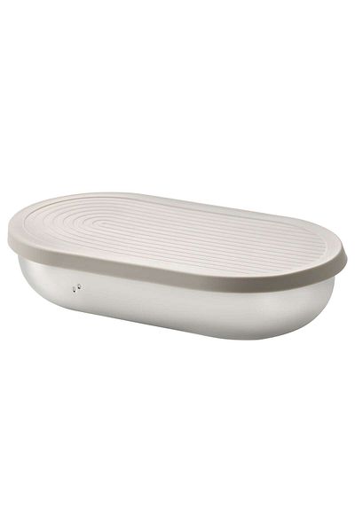 IKEA HALVVARM Food container w lid and divider, stainless steel/beige, 0.7 l