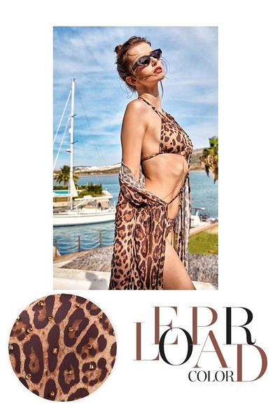 Argento 2106-2070 Leopard Pattern Stone Tied Long Pareo