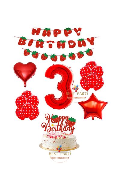 BEST PARTİ DOĞUM GÜNÜ PARTİ SÜSLERİ Best Strawberry Themed Birthday Party Set Age 3