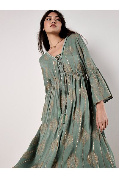 Apricot Metallisches Paisley Boho Maxikleid