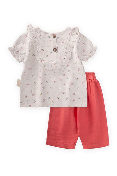 Cigit Crispy Flower Patterned Baby Set 0-3 Years Ecru