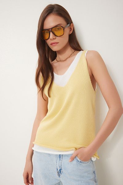 Lovelyİstanbul Bluză de tricotaj de bază dublă cu atlet YELLOW BONE LKI0030