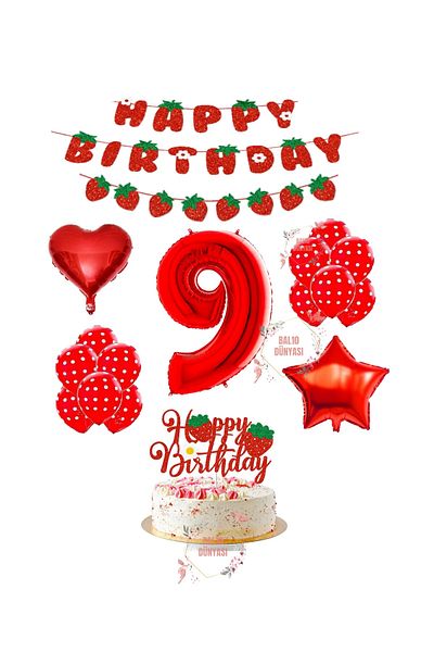BAL10 DÜNYASI Σετ πάρτι γενεθλίων με θέμα Bal10 Strawberry Age 9