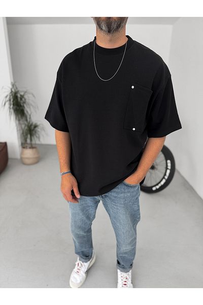 BYBASICMAN Black Rivet Pocket Detailed Oversize T-Shirt Bs-004
