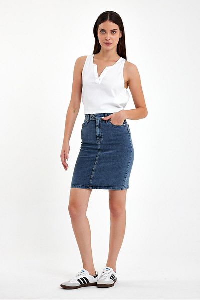 VENA Fusta de jeans pentru femei Freya Dirty Med Blue Regular Fit