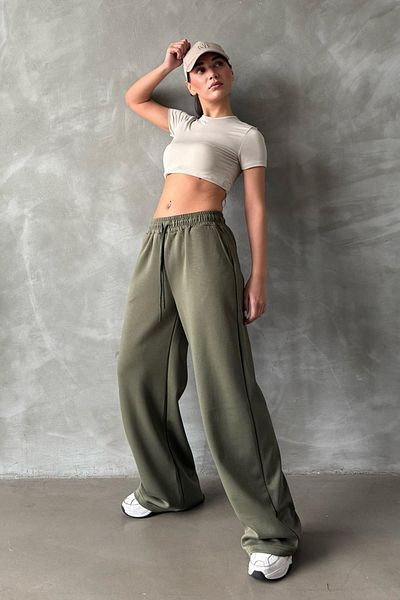Madmext Khaki Wide Leg Modal Women's Sweatpants Mg2122