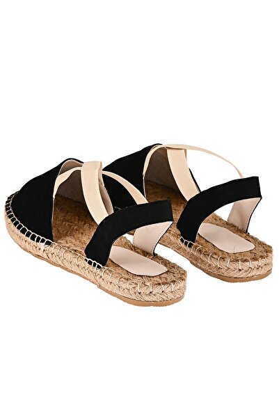 NOOSY Women's Black Genuine Leather Handmade Espadrille
