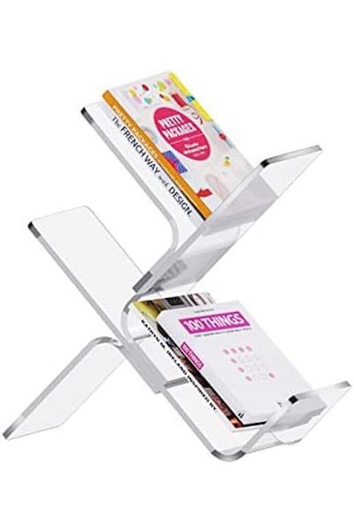 Generic رف كتب كبير من الأكريليك الشفاف بثلاث طبقات - خزانة كتب حديثة مائلة على الحائط ورف تخزين مزخرف