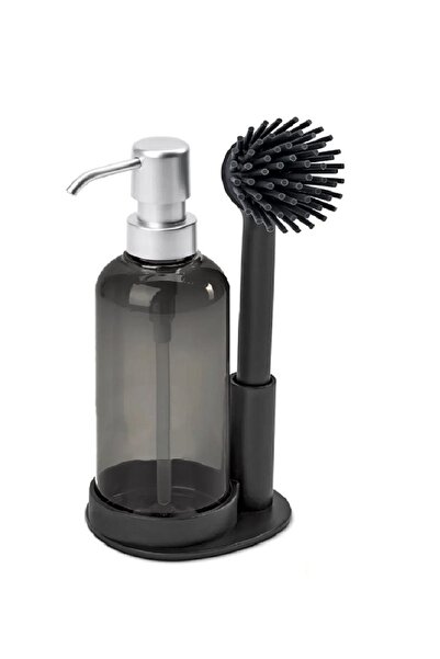 ForWhat Liquid Detergent Soap Dispenser Set with Silicone Brush and Stand for Office Home Office Bathroom Kitchen Layout