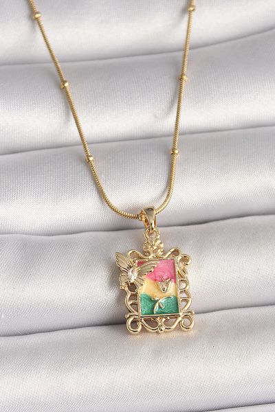 BESKAR 316L Steel Gold Color Colorful Zircon Stone Butterfly Embroidered Portrait Model Women's Necklace