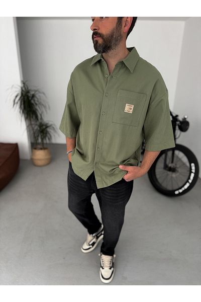 BYBASICMAN Green Pocket Patched Short Sleeve Shirt Bs-001