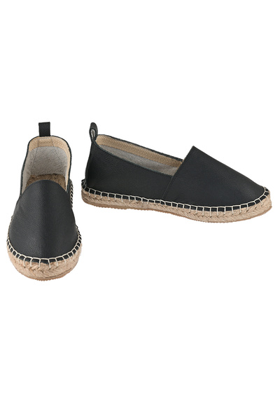 Moosefield Genuine Leather Black Patterned Women's Handmade Espadrille
