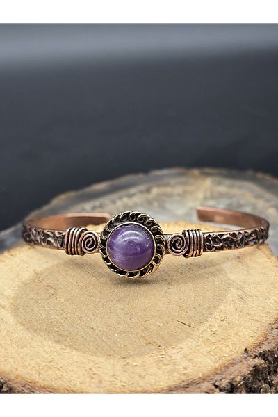 NBS Beautiful Naturel Stones Amethyst Real Copper Bracelet Adjustable Evil Eye Protection (Trend, Combination, Daily)