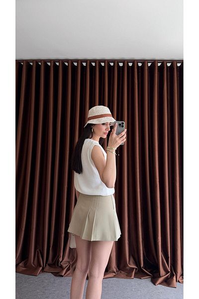 HAZELANNA Taupe Pleated Skirt