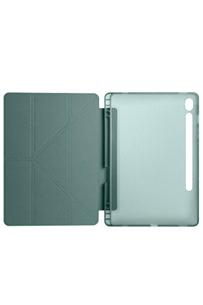 UnDePlus Samsung Galaxy Tab S10 Lite FE/S10/S9 FE/S9 Uyumlu Kılıf Kalem Bölmeli Trifolding Case Koyu Yeşil